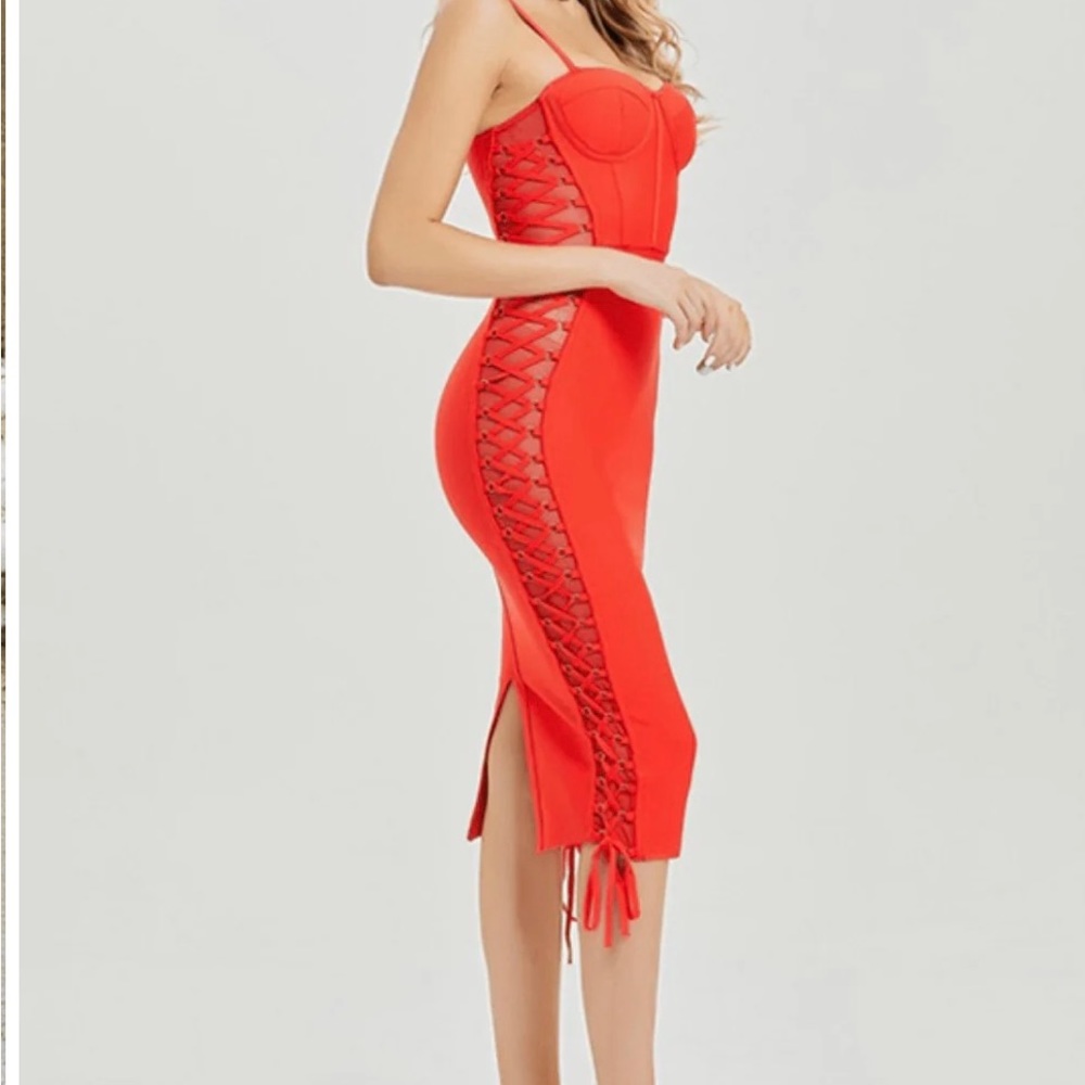 Sexy Lace-up Nude  Midi Dress